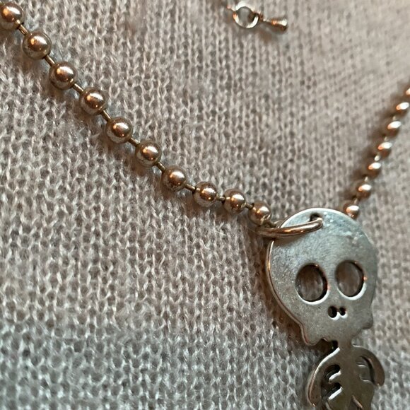 2x32$ ❄️👸👑 Trio Necklace Bracelet & Earrings - silver tone skull & bead chain - Picture 11 of 13